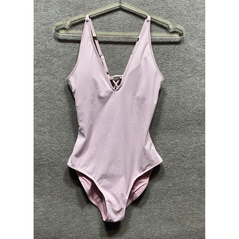 TA3 Pink Plungey One Piece Swimsuit Size L Short Snatched Waist Strappy